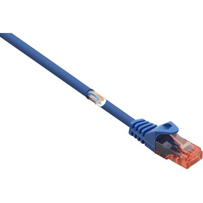 Basetech BT-2270722 RJ45 Hálózati kábel, patchkábel CAT 6 U/UTP 10.00 m Kék Védővel, Halogénmentes 1 db