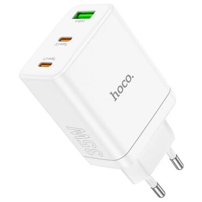 HOCO N33_W HOCO N33 hálózati töltő USB+2 Type-C aljzat (35W, PD gyorstöltő 3.0) FEHÉR