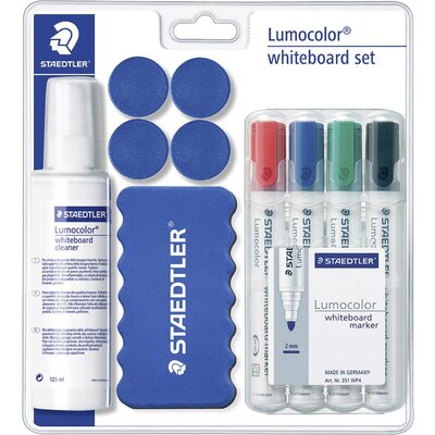 Staedtler Lumocolor Whiteboard Set 613 S 613 S Táblafilc Fekete, Kék, Piros, Zöld Táblatörlővel, tisztítószerrel, mágnessel 4 db