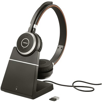 Jabra Evolve 65 Second Edition - UC Telefon On Ear headset Bluetooth®, Rádiójel vezérlésű Stereo Fekete Noise Cancelling, mikrofon zajelnyomás Töltő- dokkoló