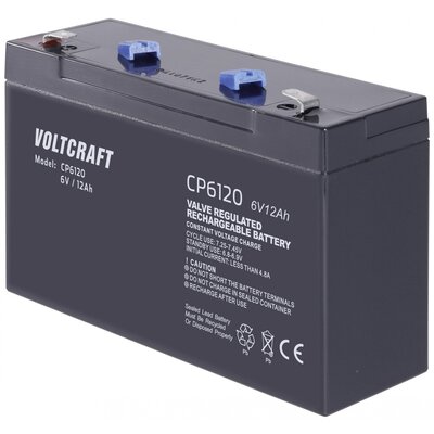 VOLTCRAFT CE6V/12Ah Ólomakku 6 V 12 Ah Ólom-vlies (AGM) (Sz x Ma x Mé) 151 x 100 x 50 mm 6,35 mm-es laposérintkezős dugó Karbantartásmentes