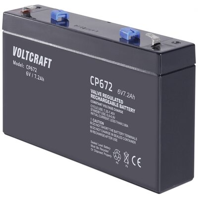 VOLTCRAFT CE6V/7Ah Ólomakku 6 V 7.2 Ah Ólom-vlies (AGM) (Sz x Ma x Mé) 151 x 100 x 34 mm 4,8 mm-es laposérintkezős dugó Karbantartásmentes