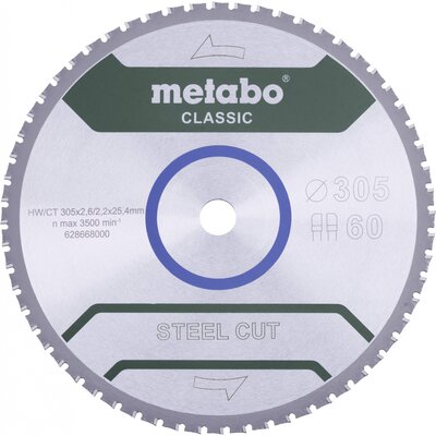Metabo STEEL CUT CLASSIC 628668000 Körfűrészlap 305 x 25.4 x 2.2 mm Fogak száma (collonként): 60 1 db