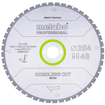 Metabo 628692000 Körfűrészlap 254 x 30 mm Fogak száma (collonként): 48 1 db