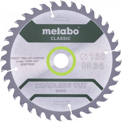 Metabo CORDLESS CUT WOOD CLASSIC 628650000 Körfűrészlap 165 x 20 x 1 mm Fogak száma (collonként): 18 1 db