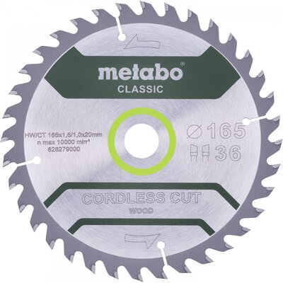 Metabo CORDLESS CUT WOOD CLASSIC 628660000 Körfűrészlap 165 x 20 x 1 mm Fogak száma (collonként): 36 1 db