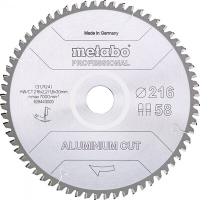 Metabo ALUMINIUM CUT PROFESSIONAL 628447000 Körfűrészlap 254 x 30 x 2 mm Fogak száma (collonként): 72 1 db