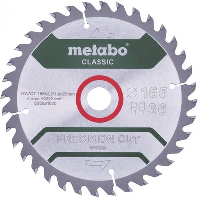 Metabo Precision cut Wood - Classic 165X20 Z42 WZ 5° 628027000 Keményfém körfűrészlap 165 x 20 x 1.2 mm Fogak száma (collonként): 42 1 db