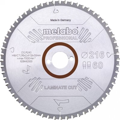 Metabo LAMINATE CUT PROFESSIONAL 628442000 Körfűrészlap 216 x 30 x 1.8 mm Fogak száma (collonként): 60 1 db