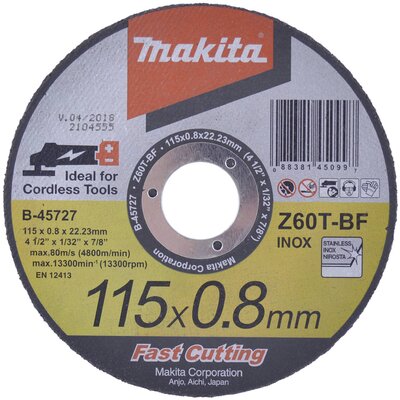 Makita B-45727 Vágótárcsa, egyenes 115 mm 1 db Acél, Nemesacél