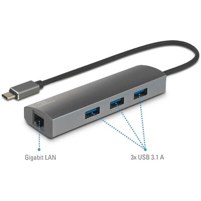 Hálózati adapter/hub USB-C USB 3.2 (Gen 2), LAN (10/100/1000 MBit/s), Renkforce RF-3374952