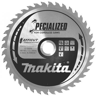 Makita E-12223 Körfűrészlap 165 x 20 x 1.5 mm Fogak száma (collonként): 40 1 db