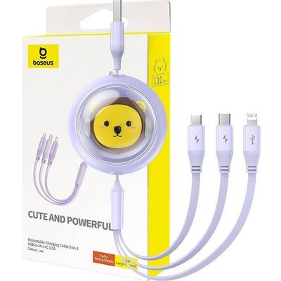 BASEUS visszahúzható kábel 3in1 USB A - Micro USB / Lightning / C típus CB000063 1,1 m lila