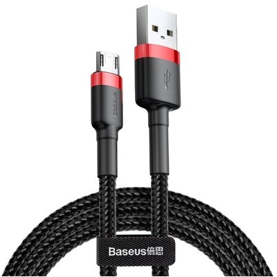 BASEUS CAMKLF-C91 BASEUS CAFULE adatkábel (USB - microUSB, 1.5A, gyorstöltő 3.0, 200cm, törésgátló) PIROS/FEKETE