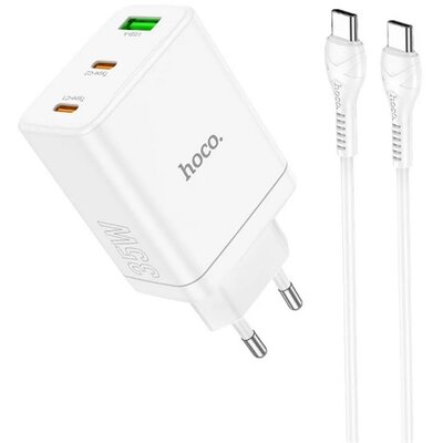 HOCO N33_W_TYPE-C HOCO N33 hálózati töltő USB+2 Type-C aljzat (35W, PD gyorstöltő 3.0 + Type-C kábel) FEHÉR