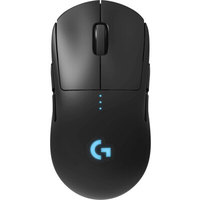 Logitech Gaming G Pro Gamer egér Rádiójel vezérlésű Optikai Fekete 6 Gombok 16000 dpi Világít, Cserélhető oldalelem, Levehető kbáel