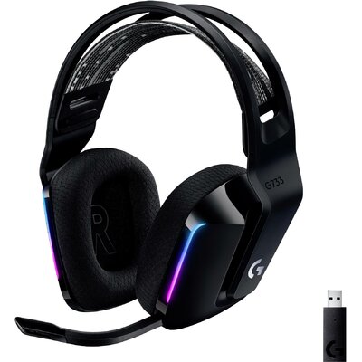 Logitech G733 LIGHTSPEED Gamer On Ear headset Rádiójel vezérlésű 7.1 Surround Fekete Hangerő szabályozás