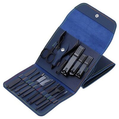 Prémium 3in1 manikűr szett, kézápoláshoz, lábápoláshoz, arcápoláshoz, 16 db-os, Wooze Manicure Set, sötétkék