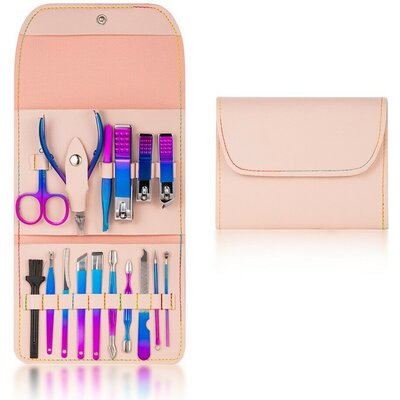 Prémium 3in1 manikűr szett, kézápoláshoz, lábápoláshoz, arcápoláshoz, 16 db-os, színátmenetes, Wooze Manicure Set, lila/kék