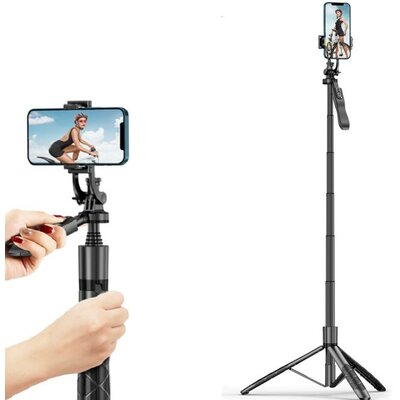 Prémium selfie bot, 34 - 153 cm, 360°-ban forgatható, exponáló gombbal, bluetooth-os, v4.0, tripod állvány funkció, fekete