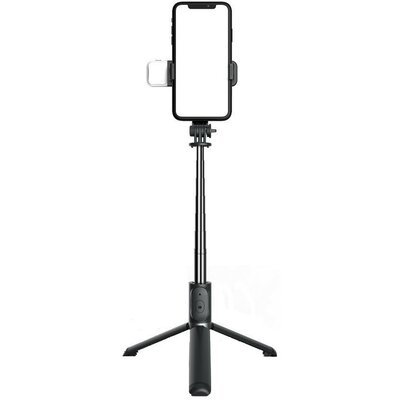 Prémium selfie bot, 19 - 104 cm, 360°-ban forgatható, exponáló gombbal, bluetooth-os, v4.0, tripod állvány funkció, világítással, fekete