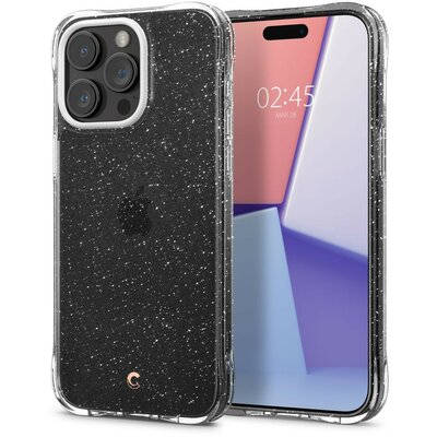 Apple iPhone 15 Pro, Szilikon tok, légpárnás sarok, csillogó hátlap, Spigen Ciel Cyril Cecile Glitter, átlátszó