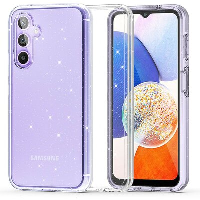 Samsung Galaxy A14 4G / A14 5G SM-A145F / A146B, Műanyag hátlap védőtok + szilikon keret, csillogó hátlap, FlexAir Hybrid Glitter, átlátszó