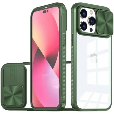 Apple iPhone 15 Pro Max, Műanyag hátlap + szilikon keret, átlátszó akril hátlap, kamera védelem, Wooze Trendy, zöld