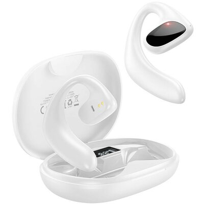 Bluetooth sztereó fülhallgató, v5.3, TWS, töltőtok, sportoláshoz, érintés vezérlés, LED-es kijelző, fülre akasztható, Borofone BW22 Dawn, fehér