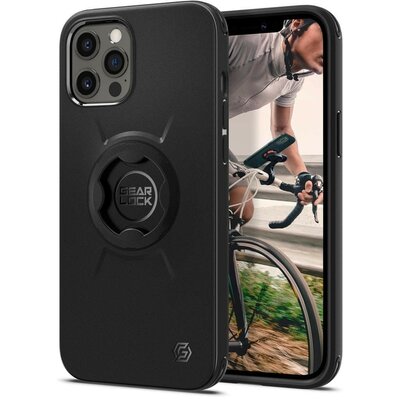 Apple iPhone 12 Pro Max, Szilikon tok, közepesen ütésálló, légpárnás sarok, Spigen Gearlock kerékpáros tartóval kompatibilis, Spigen Gearlock Mount Case, fekete