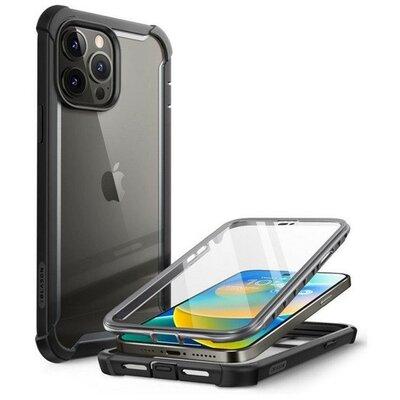 Apple iPhone 14 Pro, Műanyag hátlap védőtok (elő- és hátlapi) + Tempered Glass (edzett üveg), közepesen ütésálló, SupCase IBLSN Clear, átlátszó/fekete