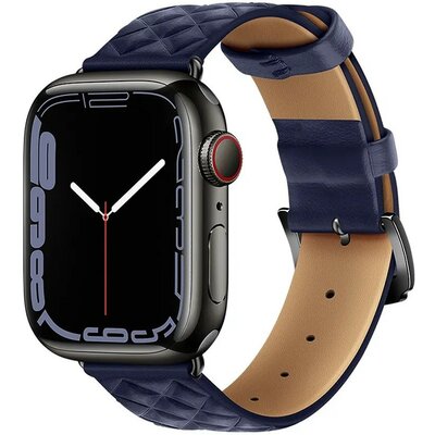 Apple Watch 1-6, SE (38 / 40 mm) / Watch 7-8 (41 mm), bőr pótszíj, gyémánt minta, Hoco WA18, sötétkék