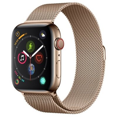 Apple Watch 1-6, SE (42 / 44 mm), fém pótszíj, milánói stílus, mágnes zárral, Devia Elegant, arany