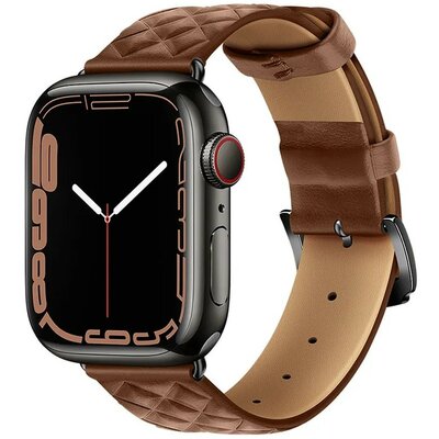 Apple Watch 1-6, SE (38 / 40 mm) / Watch 7-8 (41 mm), bőr pótszíj, gyémánt minta, Hoco WA18, barna