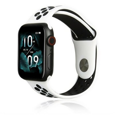 Apple Watch 1-6, SE, SE (2022) (42 / 44 mm) / Watch 7-9 (45 mm) / Watch Ultra (49 mm), szilikon pótszíj, állítható, lyukacsos, fehér/fekete