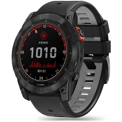 Garmin Fenix 5 / 6 / 6 Pro / 7, szilikon pótszíj, állítható, kétszínű, TP IconBand Pro, fekete/szürke