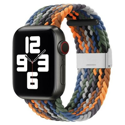 Apple Watch 1-6, SE, SE (2022) (42 / 44 mm) / Watch 7-9 (45 mm) / Watch Ultra (49 mm), textíl pótszíj, állítható, szőtt stílusú, szivárvány minta, szürke