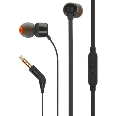 Vezetékes sztereó fülhallgató, 3.5 mm, mikrofon, funkció gomb, JBL T110, fekete, gyári