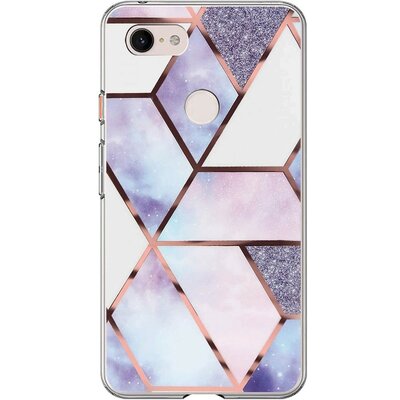 Samsung Galaxy A72 / A72 5G SM-A725F / A726B, Szilikon tok, sokszöges márvány minta, Wooze Geometric Marble, színes/kék