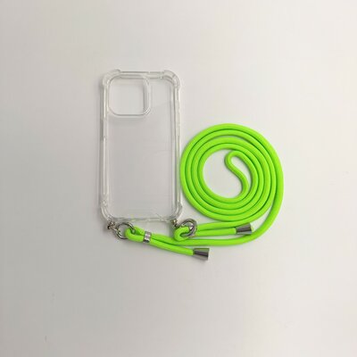 iPhone 15 TPU+PC Átlát.tok,Neon Zöld zsinórral