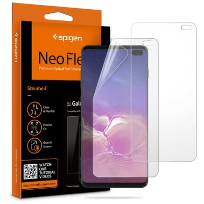 Samsung Galaxy S10 Plus SM-G975, Kijelzővédő fólia (az íves részre is!), Spigen Neo Flex HD, Clear Prémium, 2 db / csomag
