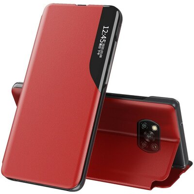 Samsung Galaxy S23 Ultra SM-S918, Oldalra nyíló tok, stand, hívás mutatóval, Wooze FashionBook, piros