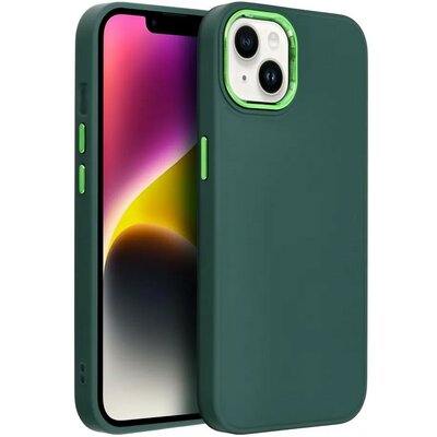 Samsung Galaxy S23 SM-S911, Szilikon tok, közepesen ütésálló, fémhatású kamera keret, Frame Case, zöld