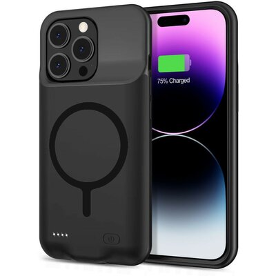 Apple iPhone 15 Pro Max, Szilikon tok, műanyag hátlap + Akkumulátor, 8500 mAh, LED-es, Magsafe töltővel kompatibilis, Tech-Protect PowerCase Magsafe, fekete