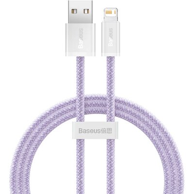 USB töltő- és adatkábel, Lightning, 100 cm, 2400 mA, gyorstöltés, cipőfűző minta, Baseus Dynamic, CALD000405, lila