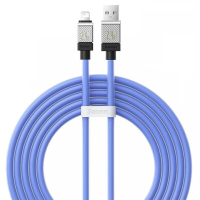 USB töltő- és adatkábel, Lightning, 200 cm, 2400 mA, törésgátlóval, gyorstöltés, Baseus Coolplay, CAKW000503, kék