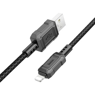 USB töltő- és adatkábel, Lightning, 100 cm, 2400mA, gyorstöltés, PD, cipőfűző minta, Hoco X94 Leader, fekete