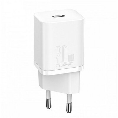 Hálózati töltő adapter, 20W, USB Type-C aljzat, gyorstöltés, PD, Baseus Si, fehér