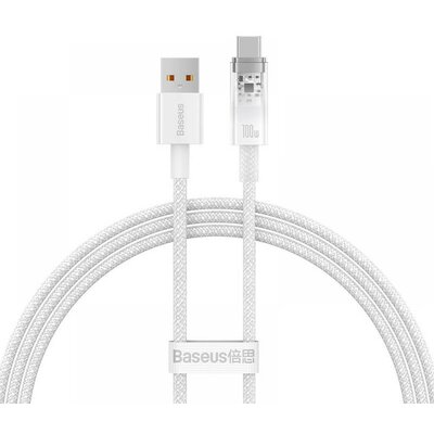 USB töltő- és adatkábel, USB Type-C, 100 cm, 6000 mA, 100W, gyorstöltés, cipőfűző minta, Baseus Explorer, CATS010402, fehér