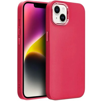 Apple iPhone 14, Szilikon tok, közepesen ütésálló, fémhatású kamera keret, Frame Case, magenta